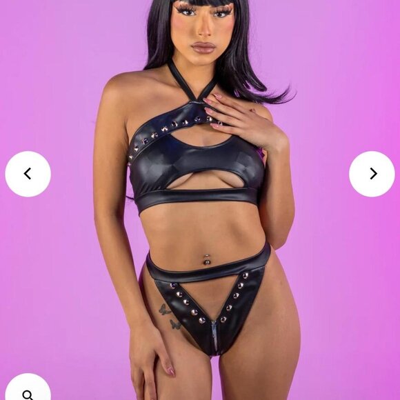 Rave Wonderland 2pc Calling The Shots Studded Faux Leather Set-Medium - Picture 7 of 7